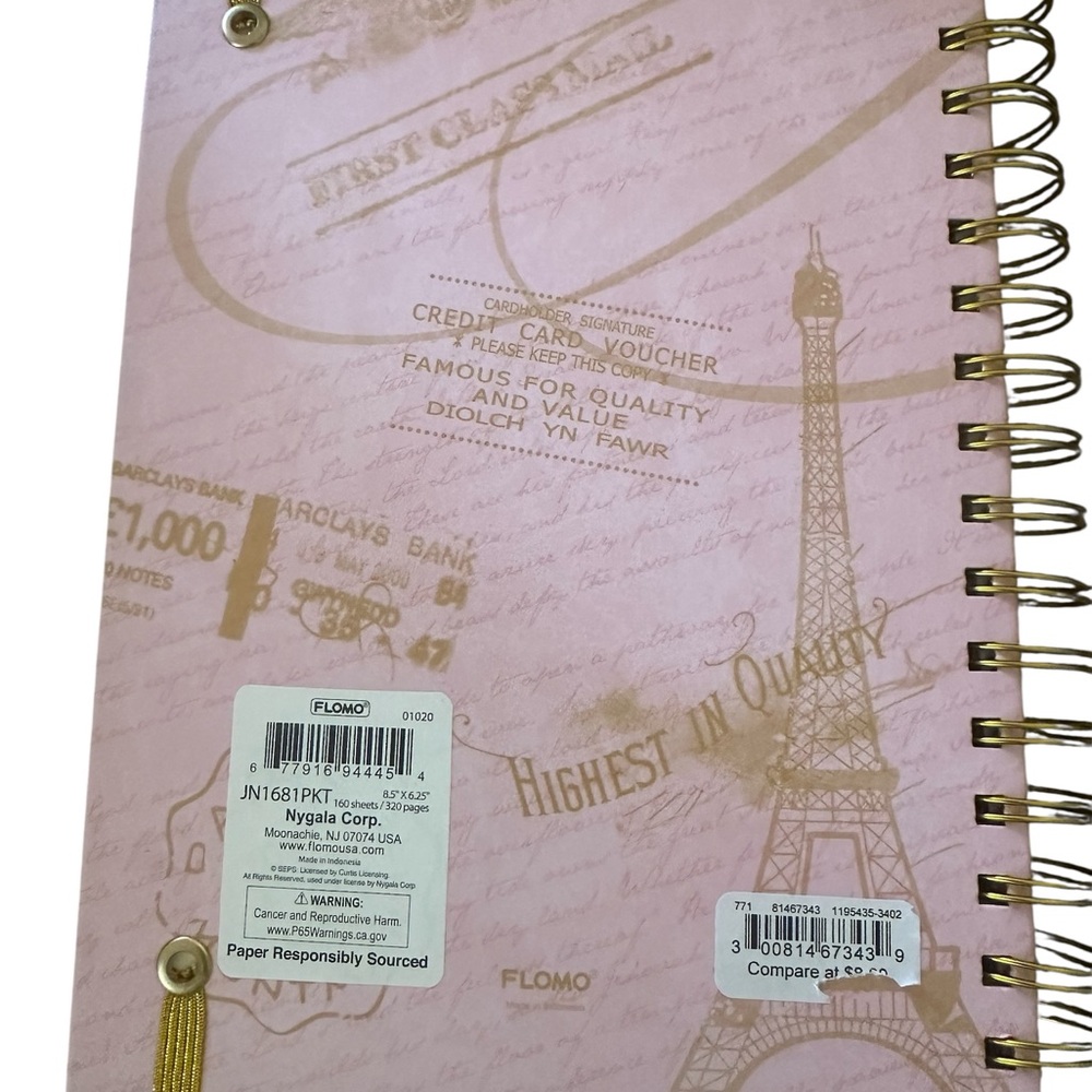 Paris Themed Pink & Gold 320 page Notebook with Papyrus Pink & Gold Pen Set - Picture 7 of 16